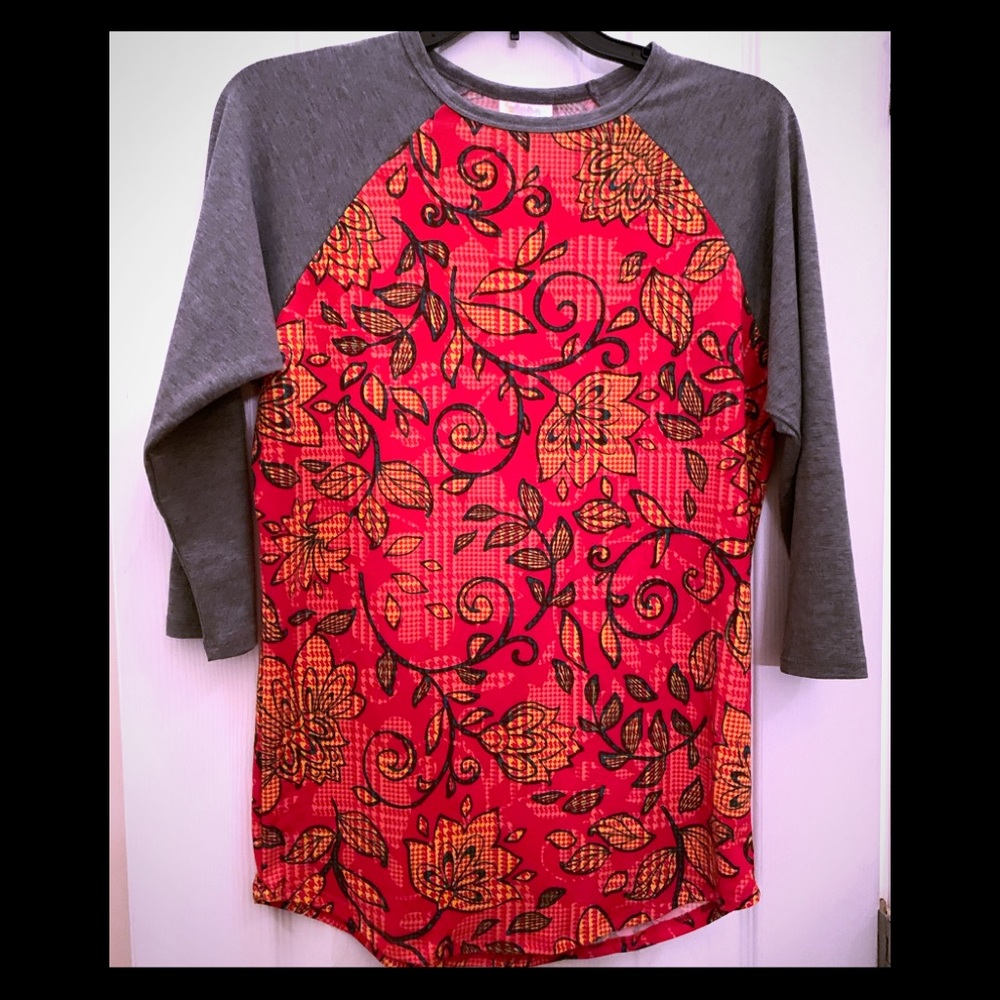 LulaRoe XS fall Randy shirt 3/4 slv red gold gray